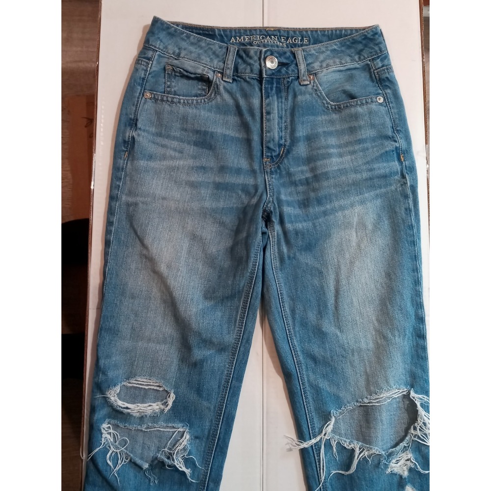 American Eagle High Rise Tomgirl Ripped Blown Out Jeans Size 0. 26X25 Grunge Y2K - Picture 16 of 16